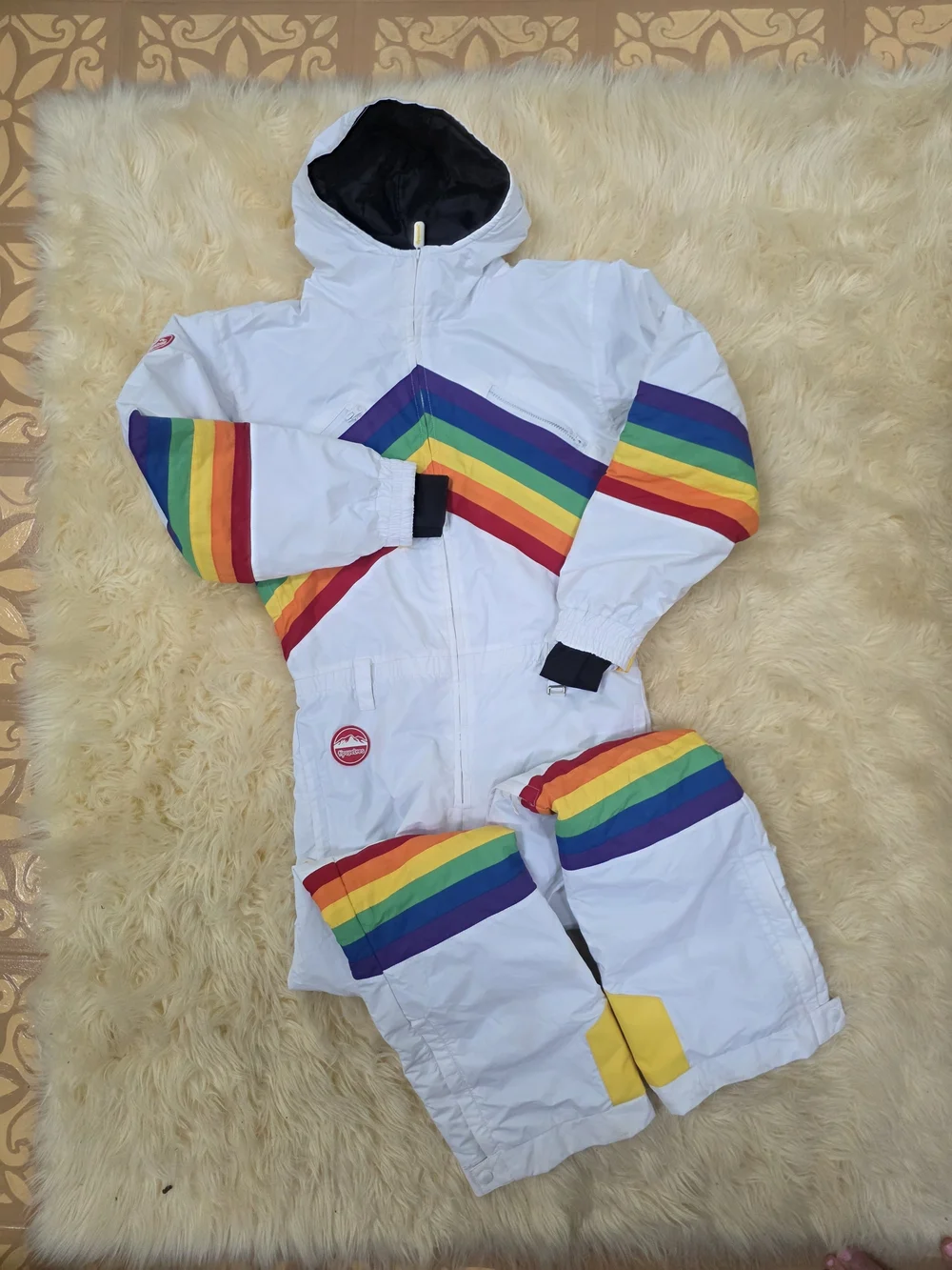 Men's Size Medium Tipsy Elves Ski Snowboard Rainbow One-Piece Snowsuit Onesie